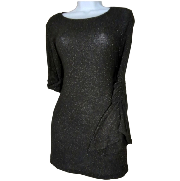 Juicy Couture Dresses & Skirts - JUICY Couture Women's Sleek Black Sparkly Mini Dress Ruched Long Sleeves Size L